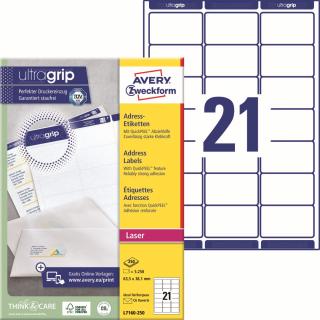 Avery Zweckform L7160-250 Adresní etikety | 63,5x38,1 mm, 5.250 ks, 250xA4