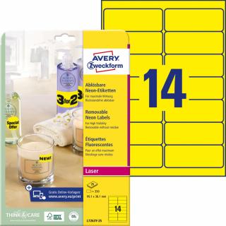 Avery Zweckform L7263Y-25 Neonové etikety | 99,1x38,1 mm, 350 ks, 25xA4, žluté