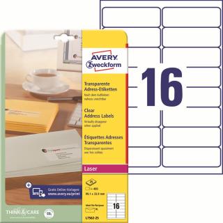 Avery Zweckform L7562-25 Transparentní etikety | 99,1x33,9 mm, 400 ks, 25xA4