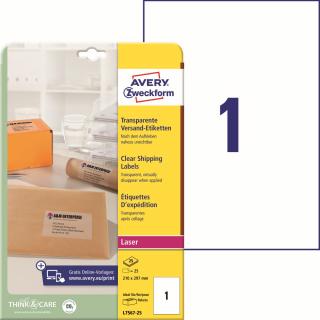 Avery Zweckform L7567-25 Transparentní etikety A4 | 210x297 mm, 25 ks