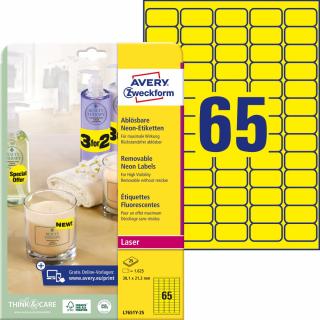 Avery Zweckform L7651Y-25 Neonové etikety | 38,1x21,2 mm, 1.625 ks, 25xA4, žluté