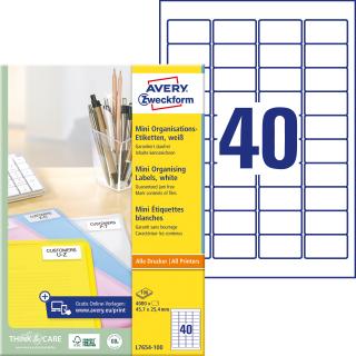 Avery Zweckform L7654-100 Samolepící etikety | 45,7x25,4 mm, 4.000 ks, 100xA4
