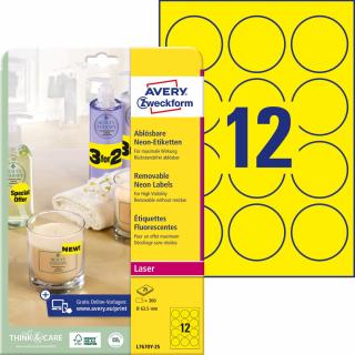 Avery Zweckform L7670Y-25 Neonové etikety | Ø 63,5 mm, 300 ks, 25xA4, žluté