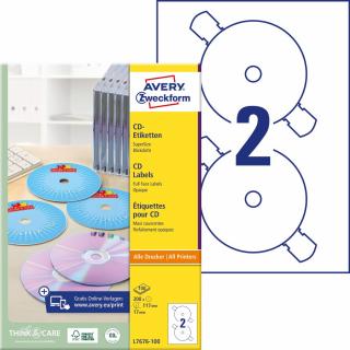 Avery Zweckform L7676-100 Etikety na CD | Ø 117 mm, 200 ks, 100xA4