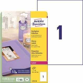 Avery Zweckform L7767-40 Lesklé etikety A4 | 210x297 mm, 40 ks, bílá