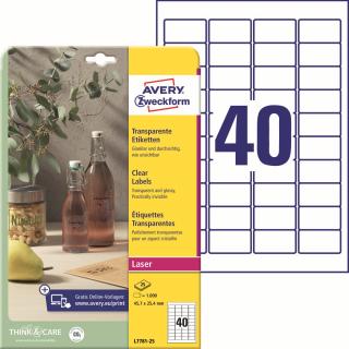 Avery Zweckform L7781-25 Čiré etikety | 45,7x25,4 mm, 1.000 ks, 25xA4