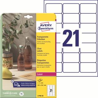 Avery Zweckform L7782-25 Čiré etikety | 63,5x38,1 mm, 525 ks, 25xA4