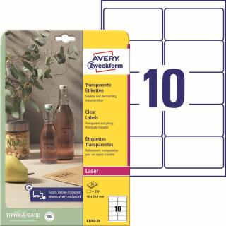 Avery Zweckform L7783-25 Čiré etikety | 96x50,8 mm, 250 ks, 25xA4
