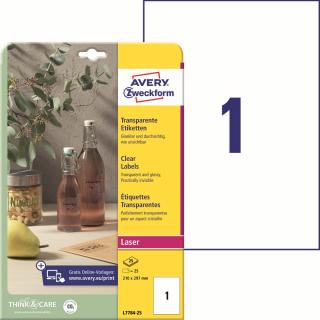 Avery Zweckform L7784-25 Čiré etikety A4 | 210x297 mm, 25 ks, PET fólie