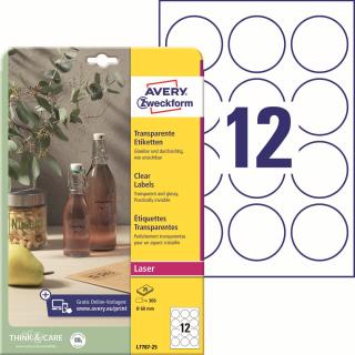 Avery Zweckform L7787-25 Čiré etikety | Ø 60 mm, 300 ks, 25xA4