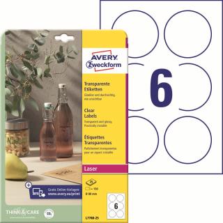 Avery Zweckform L7788-25 Čiré etikety | Ø 80 mm, 150 ks, 25xA4
