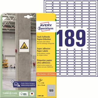 Avery Zweckform L7871-20 Silně lepivé etikety | 25,4x10 mm, 3.780 ks, 20xA4