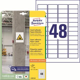 Avery Zweckform L7873-20 Silně lepivé etikety | 45,7x21,2 mm, 960 ks, 20xA4