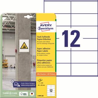 Avery Zweckform L7875-20 Silně lepivé etikety | 105x48 mm, 240 ks, 20xA4