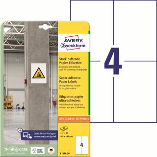 Avery Zweckform L7876-20 Silně lepivé etikety | 105x148 mm, 80 ks, 20xA4