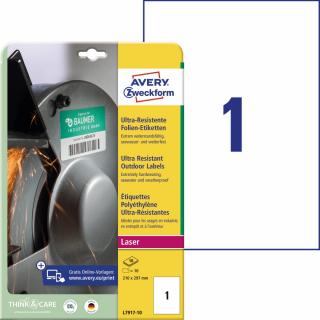 Avery Zweckform L7917-10 Ultra odolné etikety A4 | 210x297 mm, 10 ks, bílé