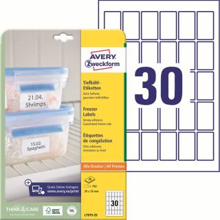Avery Zweckform L7975-25 Mrazuvzdorné etikety | 30x50 mm, 750 ks, 25xA4