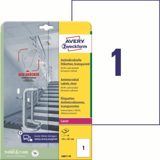 Avery Zweckform L8011-10 Antimikrobiální etikety A4 | 210x297 mm, 10 ks, čiré