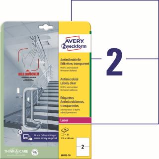 Avery Zweckform L8012-10 Antimikrobiální etikety | 210x148 mm, 20 ks, 10xA4, čiré