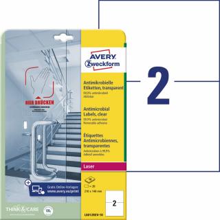 Avery Zweckform L8012REV-10 Antimikrobiální etikety | 210x148 mm, 20 ks, 10xA4, čiré