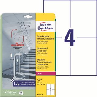 Avery Zweckform L8013-10 Antimikrobiální etikety | 105x148 mm, 40 ks, 10xA4, čiré