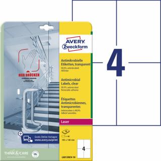 Avery Zweckform L8013REV-10 Antimikrobiální etikety | 105x148 mm, 40 ks, 10xA4, čiré