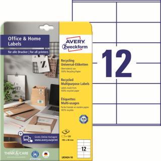 Avery Zweckform LR3424-10 Recyklované etikety | 105x48 mm, 120 ks, 10xA4