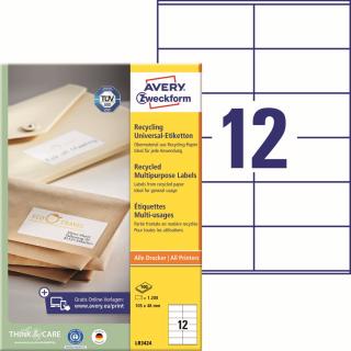 Avery Zweckform LR3424 Recyklované etikety | 105x48 mm, 1.200 ks, 100xA4