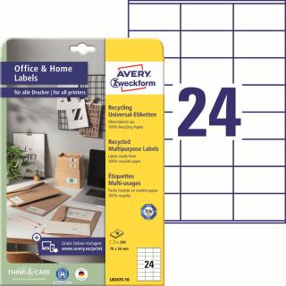 Avery Zweckform LR3475-10 Recyklované etikety | 70x36 mm, 240 ks, 10xA4
