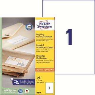 Avery Zweckform LR3478 Recyklované etikety A4 | 210x297 mm, 100 ks