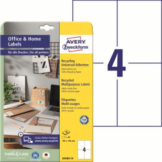 Avery Zweckform LR3483-10 Recyklované etikety | 105x148 mm, 40 ks, 10xA4