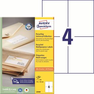 Avery Zweckform LR3483 Recyklované etikety | 105x148 mm, 400 ks, 100xA4