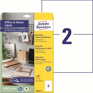 Avery Zweckform LR3655-10 Recyklované etikety | 210x148 mm, 20 ks, 10xA4