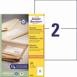 Avery Zweckform LR3655 Recyklované etikety | 210x148 mm, 200 ks, 100xA4
