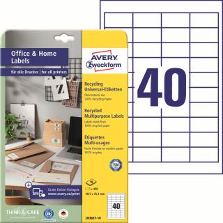 Avery Zweckform LR3657-10 Recyklované etikety | 48,5x25,4 mm, 400 ks, 10xA4