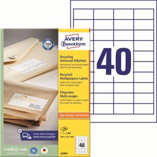 Avery Zweckform LR3657 Recyklované etikety | 48,5x25,4 mm, 4.000 ks, 100xA4