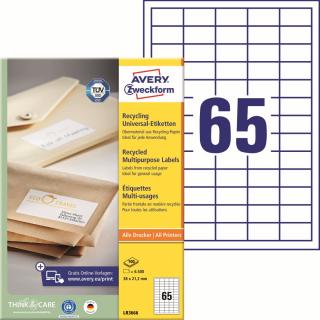 Avery Zweckform LR3666 Recyklované etikety | 38x21,2 mm, 6.500 ks, 100xA4