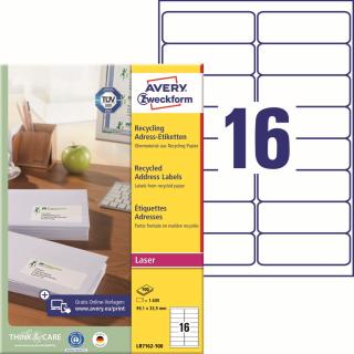 Avery Zweckform LR7162-100 Recyklované etikety | 99,1x33,9 mm, 1.600 ks, 100xA4