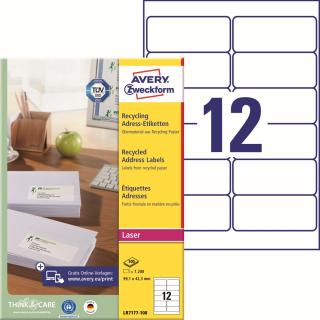 Avery Zweckform LR7177-100 Recyklované etikety | 99,1x42,3 mm, 1.200 ks, 100xA4