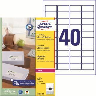 Avery Zweckform LR7654-100 Recyklované etikety | 45,7x25,4 mm, 4.000 ks, 100xA4