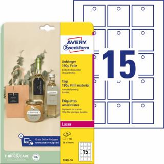 Avery Zweckform T3003-10 Visačky | 50x50 mm, 150 ks, 10xA4, PET fólie 190µm