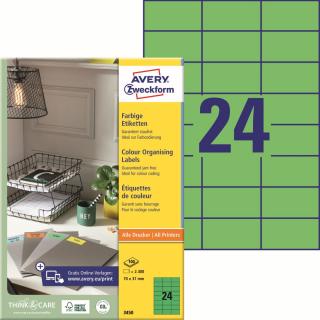 Barevné etikety | Avery Zweckform 3450 | 70x37 mm, 100xA4, 2.400 ks, zelená