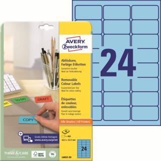 Barevné etikety | Avery Zweckform L6032-20 | 63,5x33,9 mm, 20xA4, 480 ks, modrá