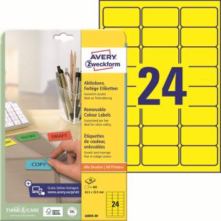 Barevné etikety | Avery Zweckform L6035-20 | 63,5x33,9 mm, 20xA4, 480 ks, žlutá