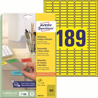 Barevné etikety | Avery Zweckform L6037-20 | 25,4x10 mm, 20xA4, 3.780 ks, žlutá