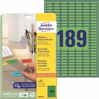 Barevné etikety | Avery Zweckform L6049-20 | 25,4x10 mm, 20xA4, 3.780 ks, zelená