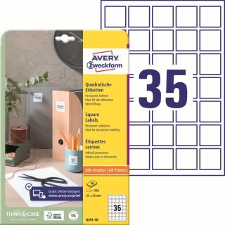 Čtvercové etikety | Avery Zweckform 6251-10 | 35x35 mm, 10xA4, 350 ks, bílá