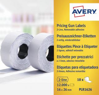 Etikety do etiketovacích kleští | Avery Zweckform PLR1626 | 26x16 mm, 12.000 ks, bílá