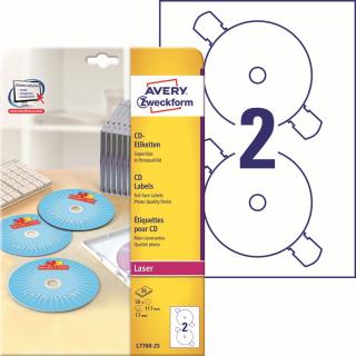 Etikety na CD | Avery Zweckform L7760-25 | Ø 117 mm, 25xA4, 50 ks, lesklá bílá