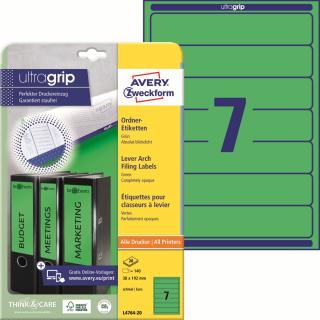 Etikety na pořadače | Avery Zweckform L4764-20 | 38x192 mm, 20xA4, 140 ks, zelená